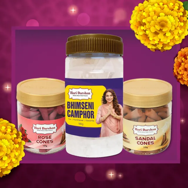 Hari Darshan Caixa Oferta Cânfora e Cones Rosa Sândalo