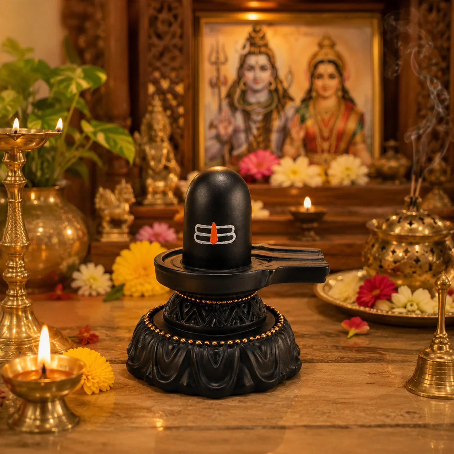 Hari Darshan Black Shivling Shivling preto com tilak 9 cm