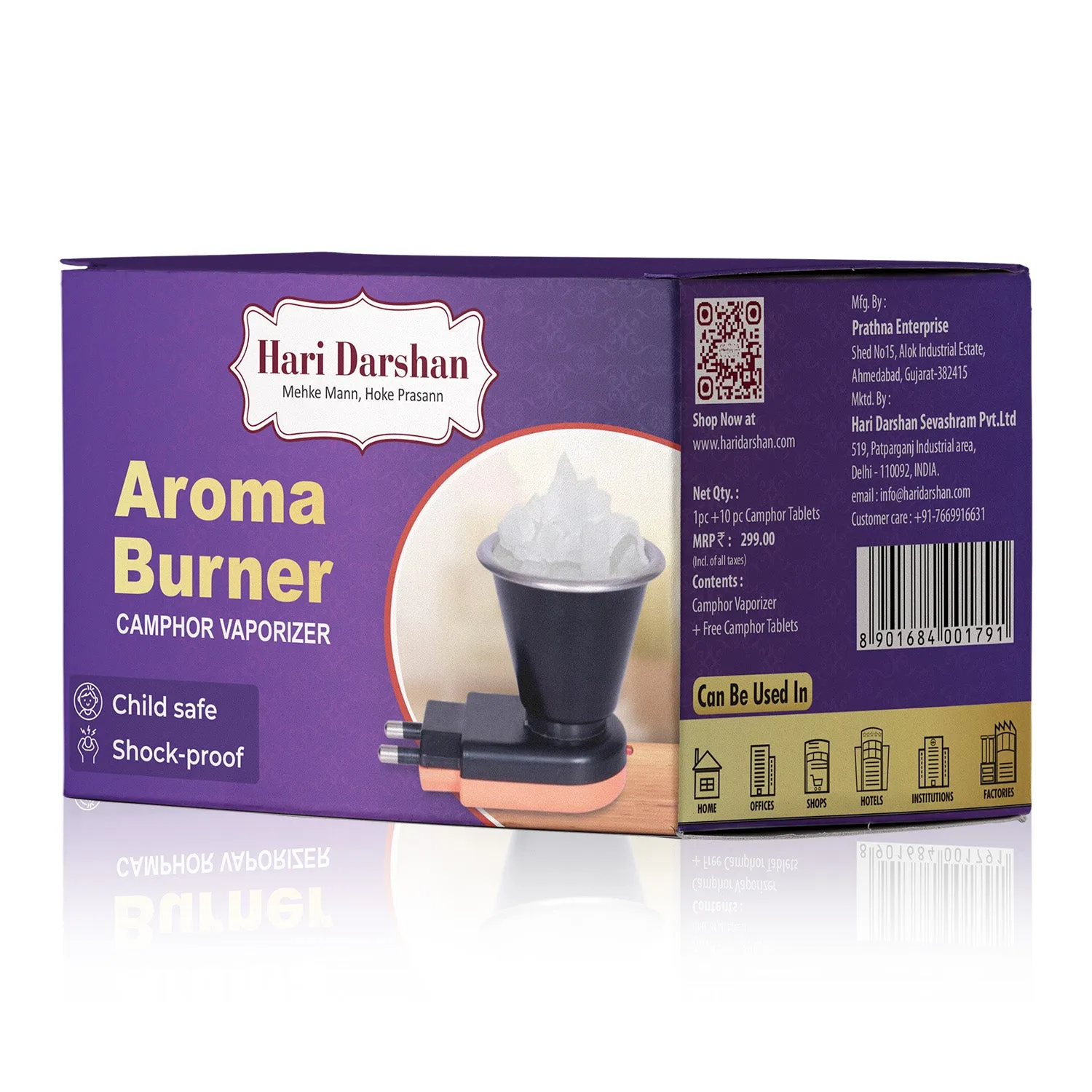 Hari Darshan Aroma Burner Camphor vaporizador elétrico 50 g Bhimseni