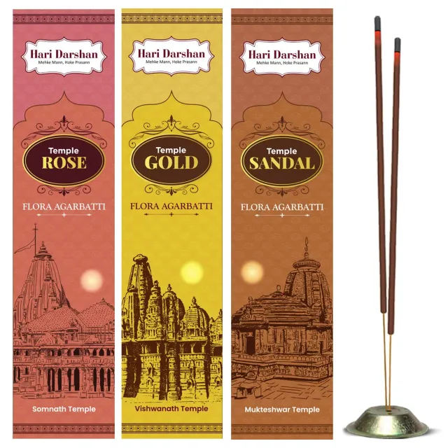 Hari Darshan Temple Flora incenso 36 varetas rosa sândalo ouro