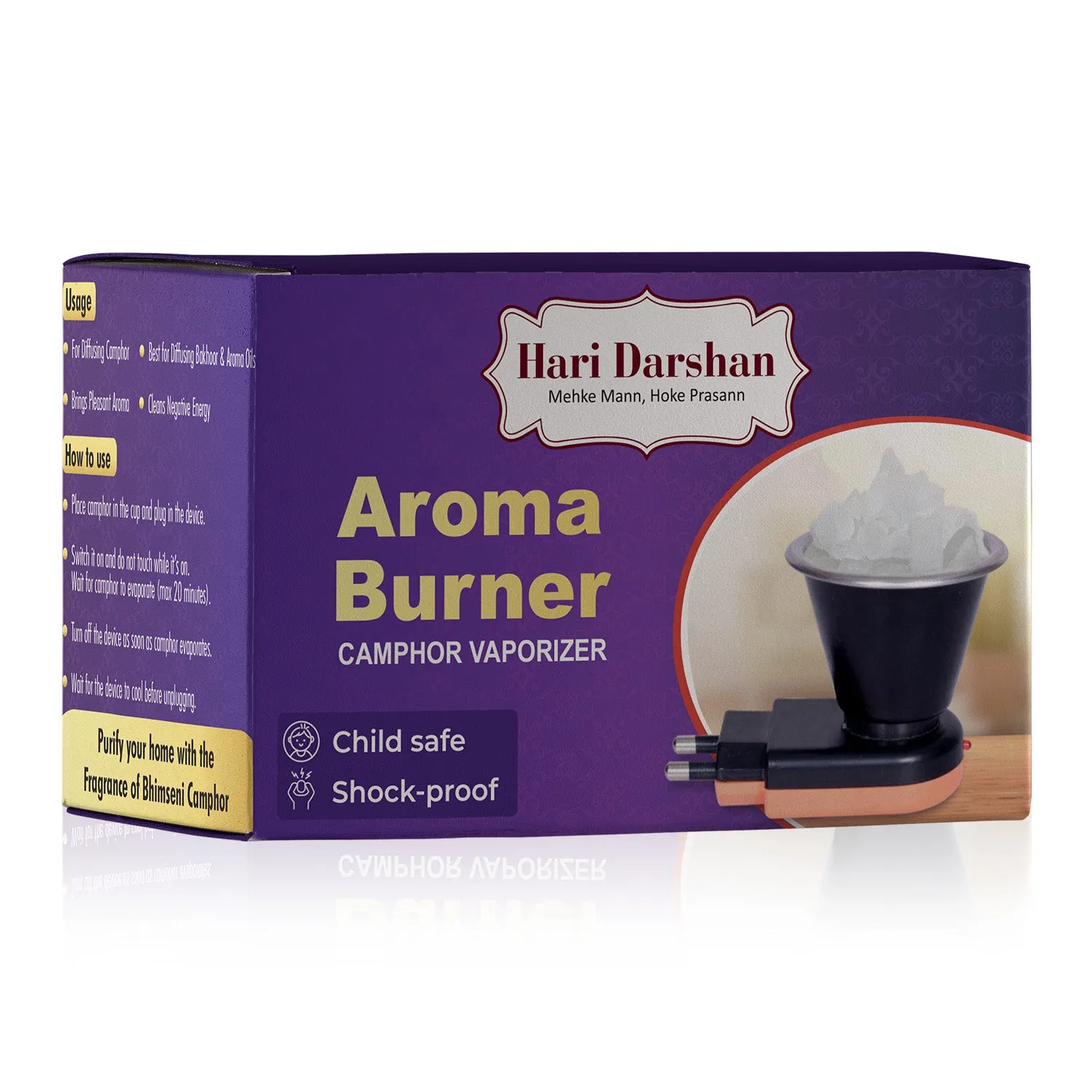 Hari Darshan Aroma Burner Camphor vaporizador elétrico 50 g Bhimseni