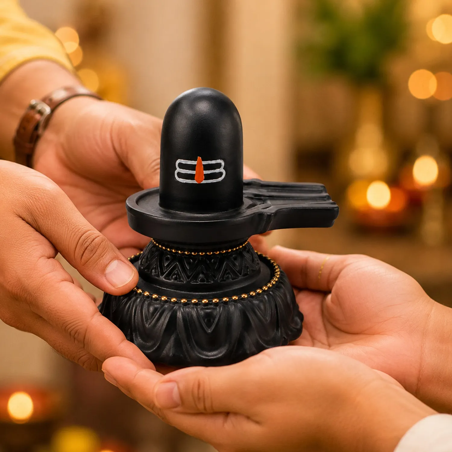 Hari Darshan Black Shivling Shivling preto com tilak 9 cm