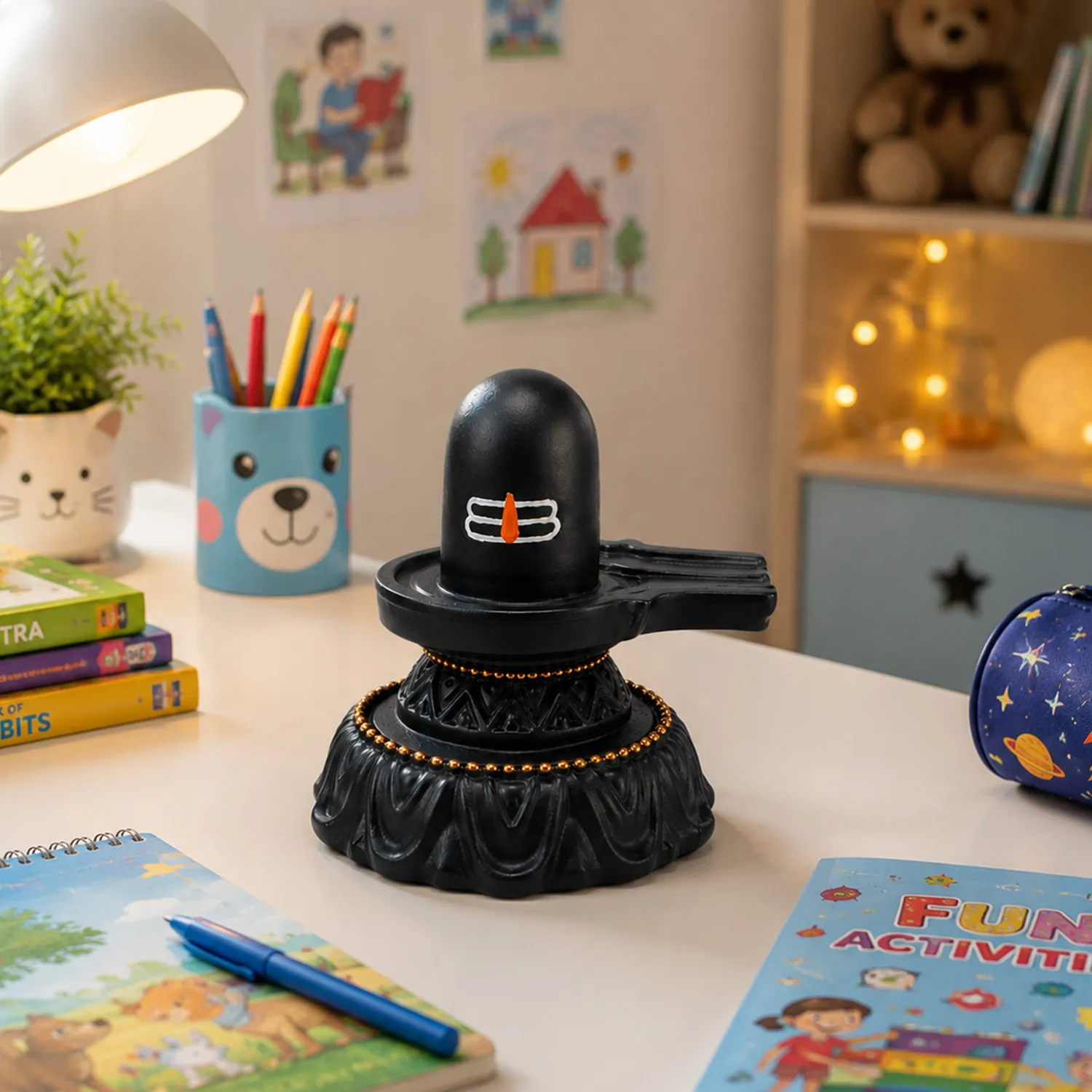 Hari Darshan Black Shivling Shivling preto com tilak 9 cm