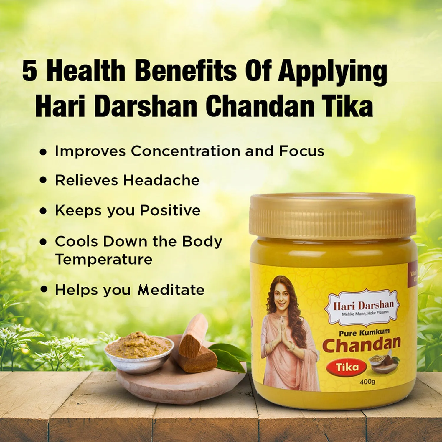 Hari Darshan Chandan Tika pasta de sândalo frasco 400 g