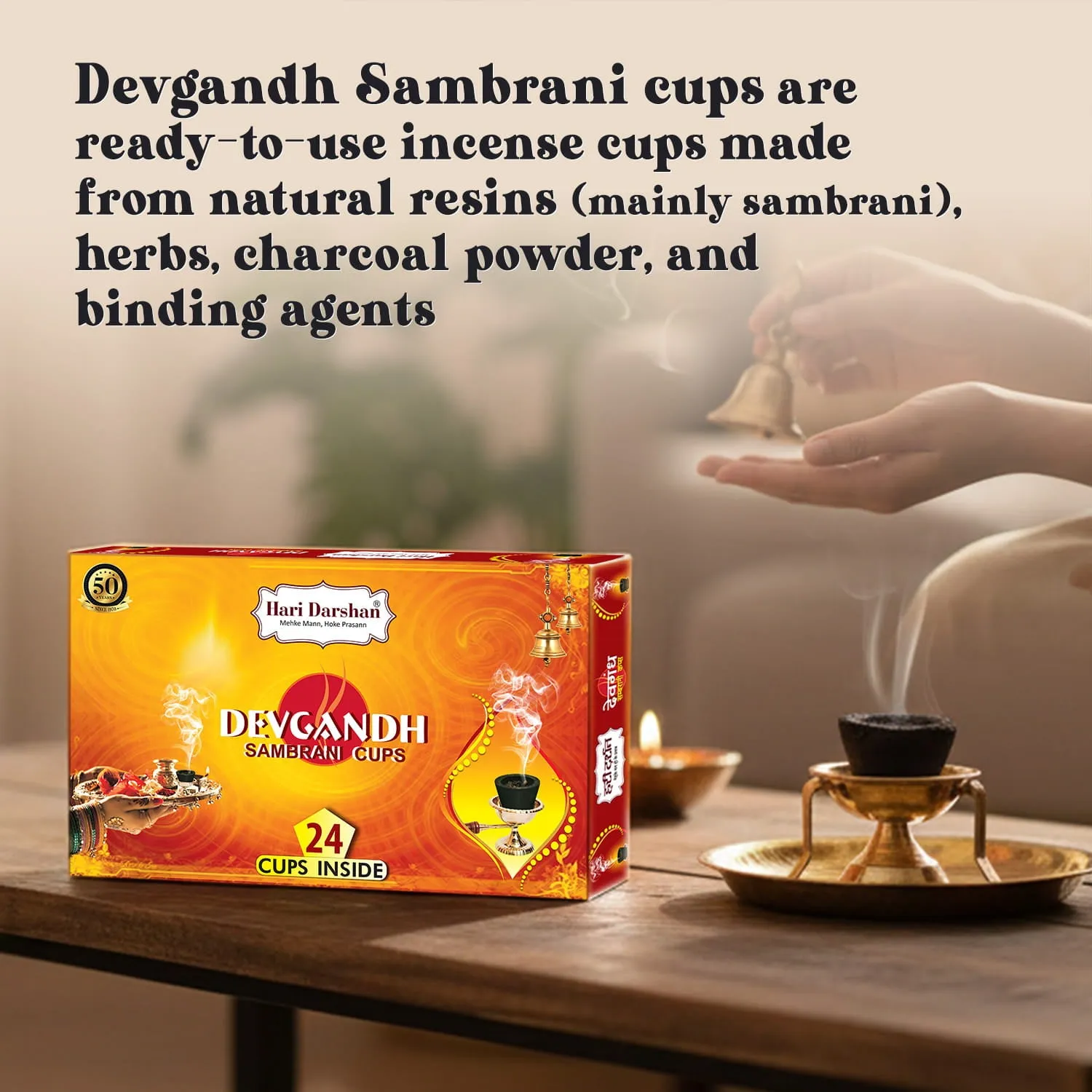 Hari Darshan Devgandh Sambrani Copos Incenso Pack 24