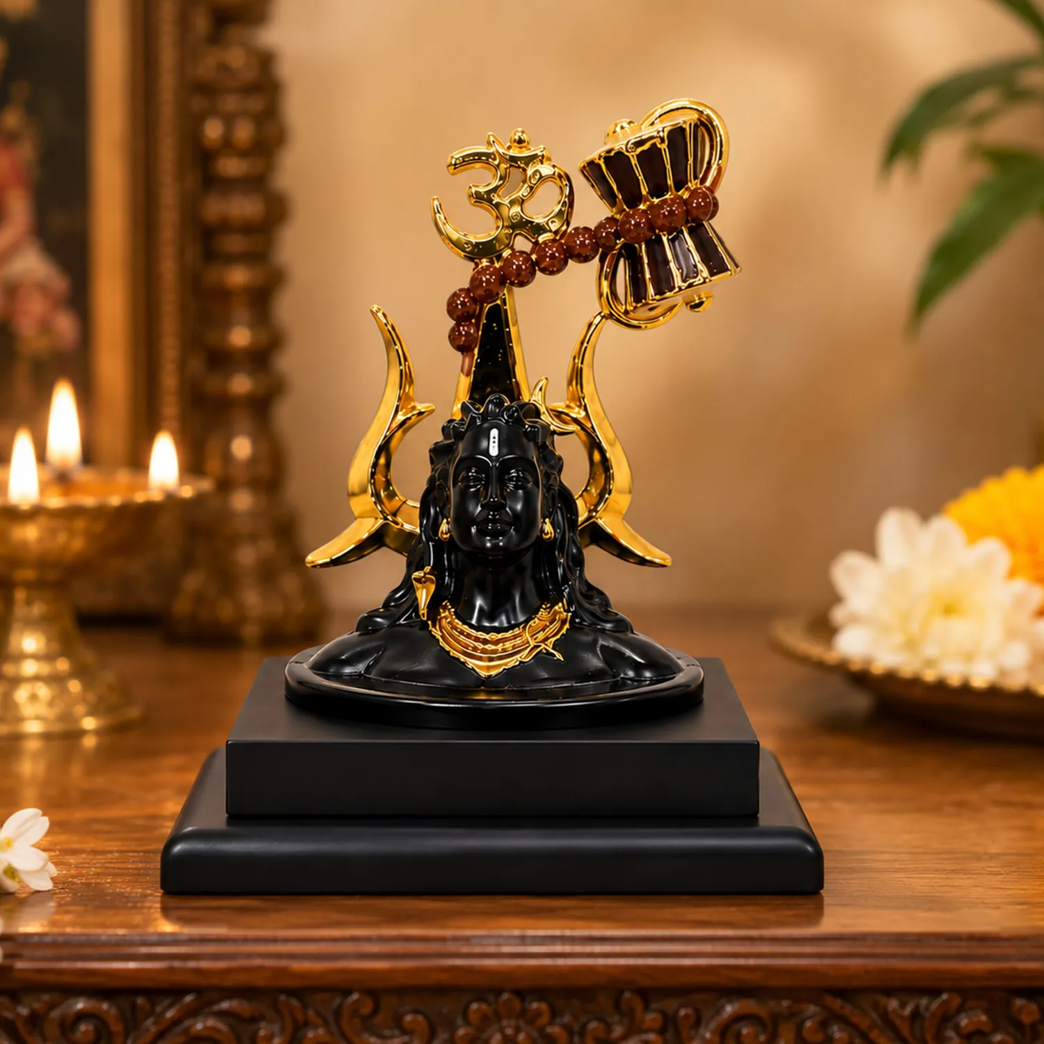 Hari Darshan Adiyogi estátua Shiva 12 cm preto dourado