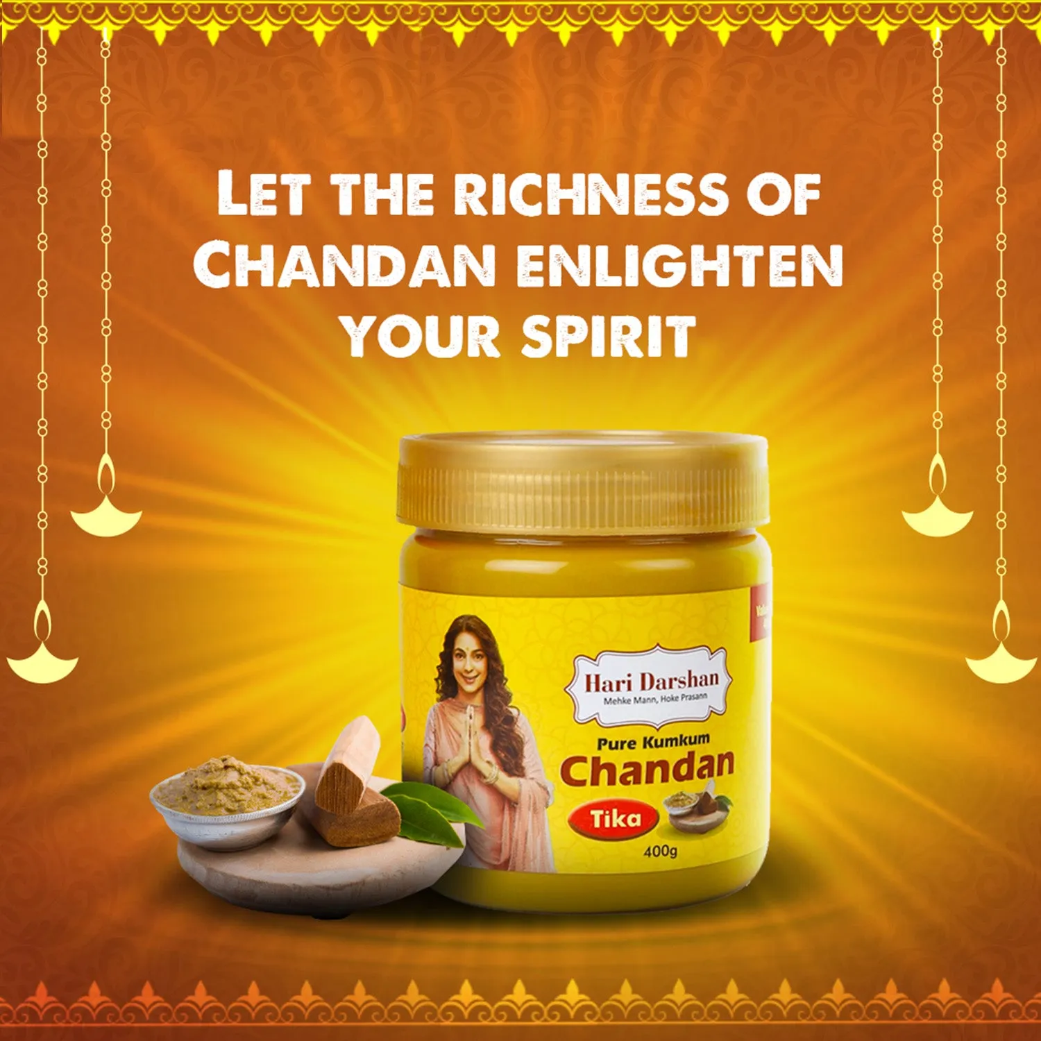Hari Darshan Chandan Tika pasta de sândalo frasco 400 g