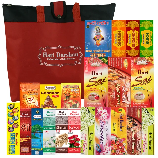 Hari Darshan Agarbatti sortido com livro aarti