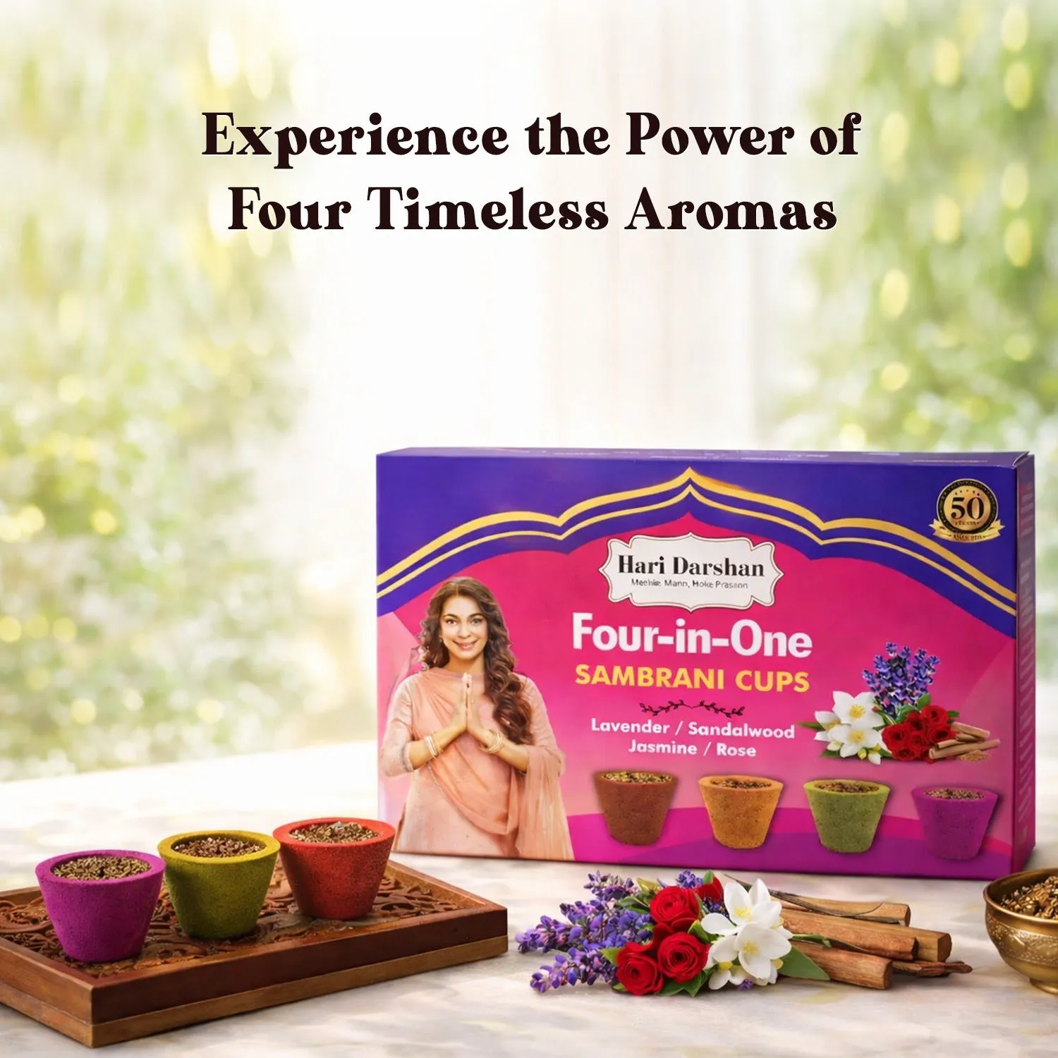 Hari Darshan 4 in 1 Sambrani Cups copos de dhoop pack 24