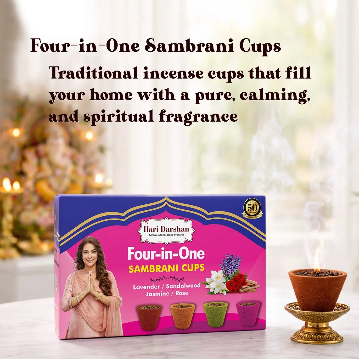 Hari Darshan 4 in 1 Sambrani Cups copos de dhoop pack 24