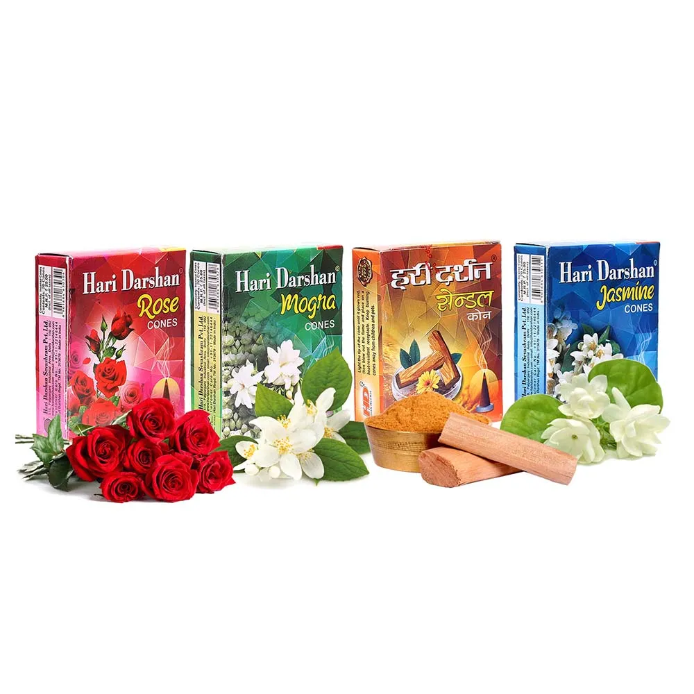 Hari Darshan Cones de Incenso Dhoop 4 Aromas 12x20