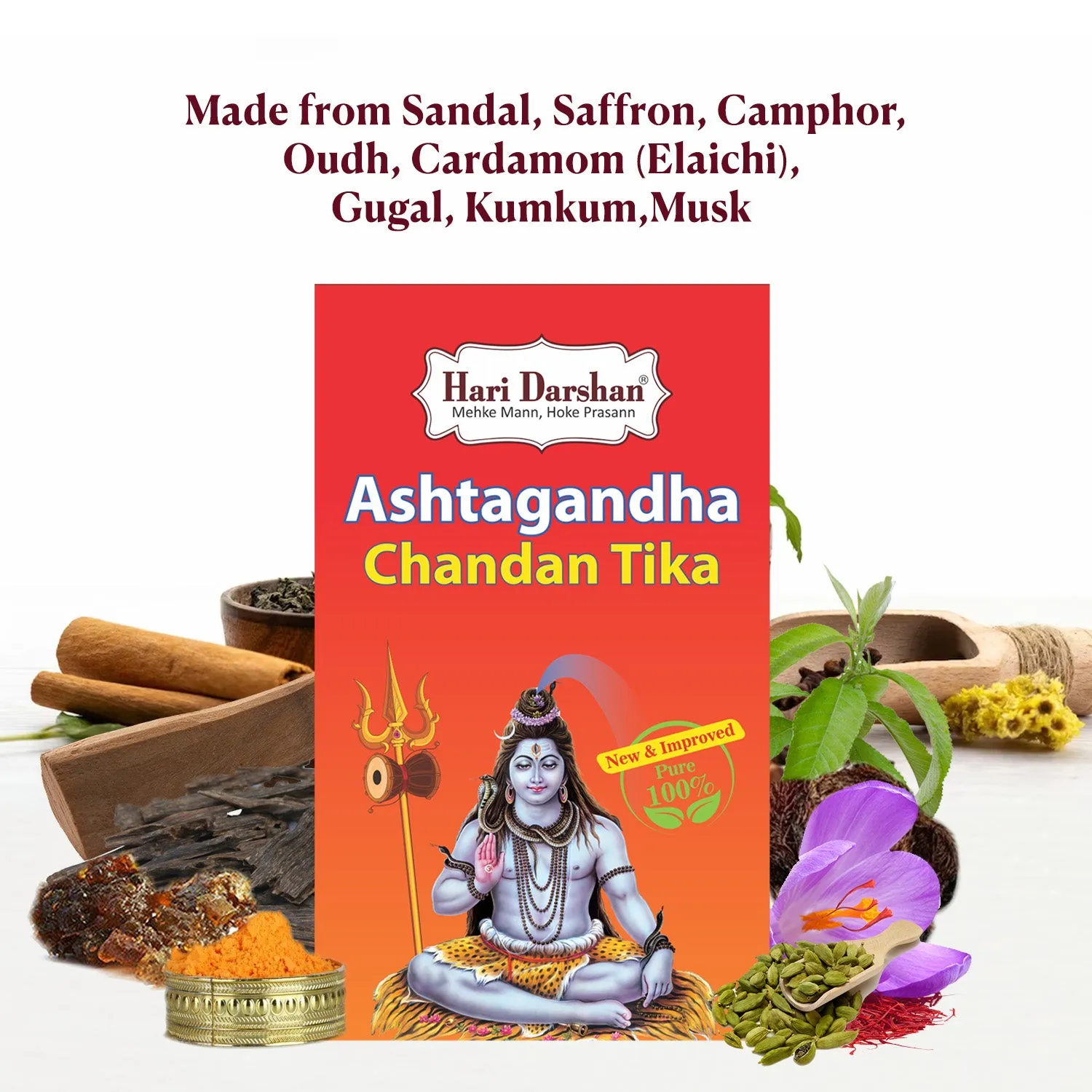 Hari Darshan Ashtagandha Chandan Tika em Pó 8 Ervas