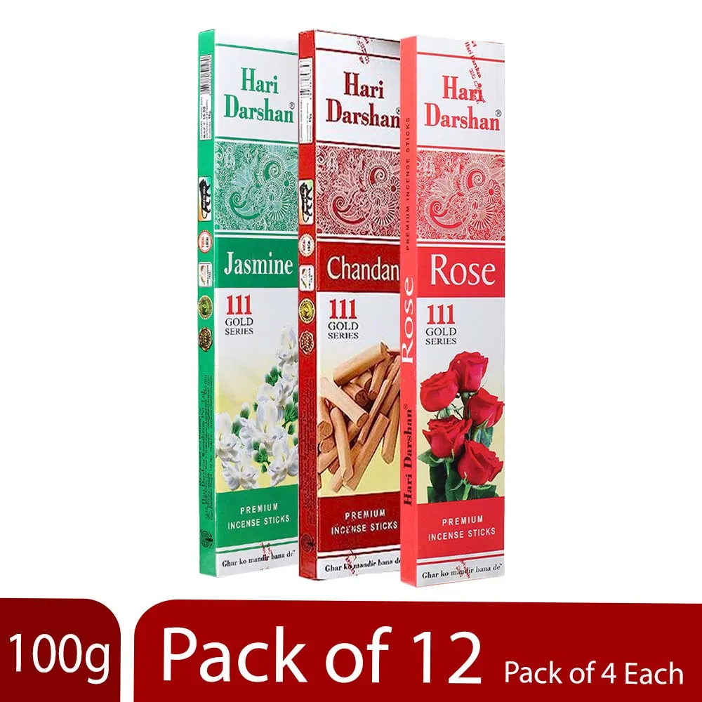 Hari Darshan 111 Gold Series incenso chandan rosa jasmim 12 cx