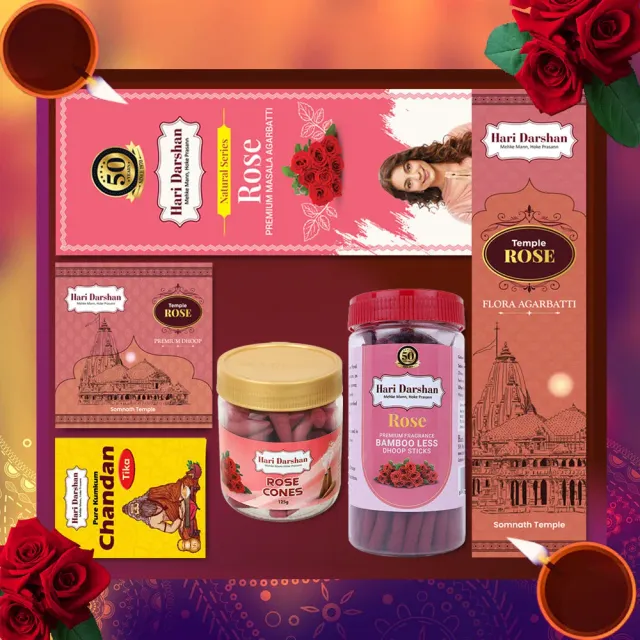 Hari Darshan Rose caixa oferta incenso rosa e dhoop