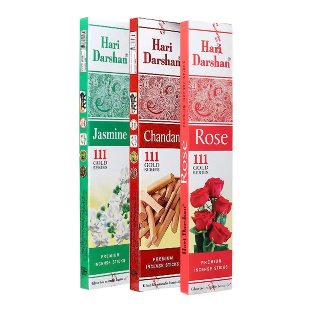 Hari Darshan 111 Gold Series incenso chandan rosa jasmim 12 cx