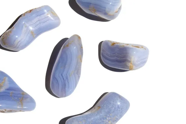 MoshCristais Ágata Azul Rendilhada pedra rolada
