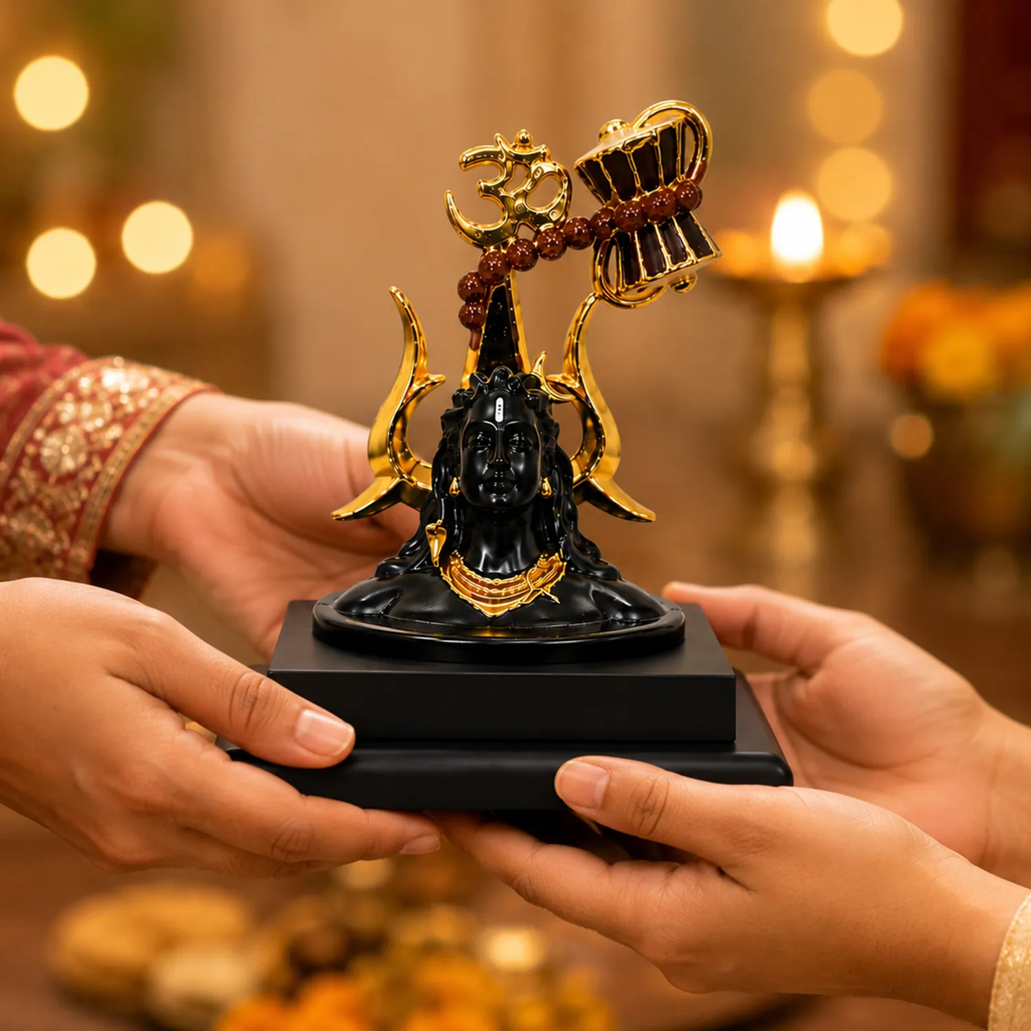 Hari Darshan Adiyogi estátua Shiva 12 cm preto dourado