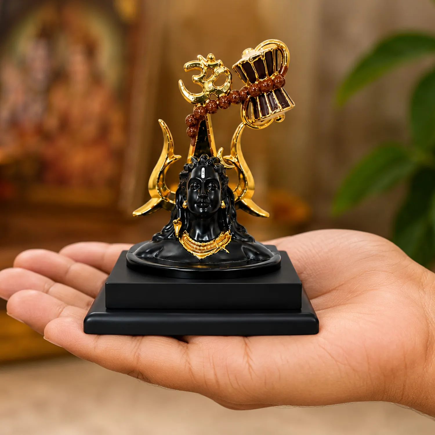 Hari Darshan Adiyogi estátua Shiva 12 cm preto dourado