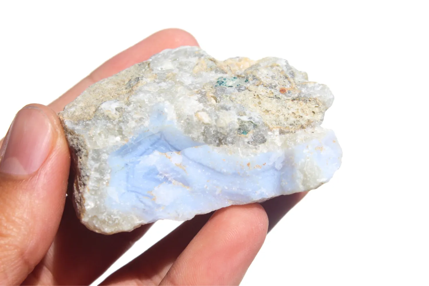 MoshCristais Calcedónia Azul pedra calma comunicação