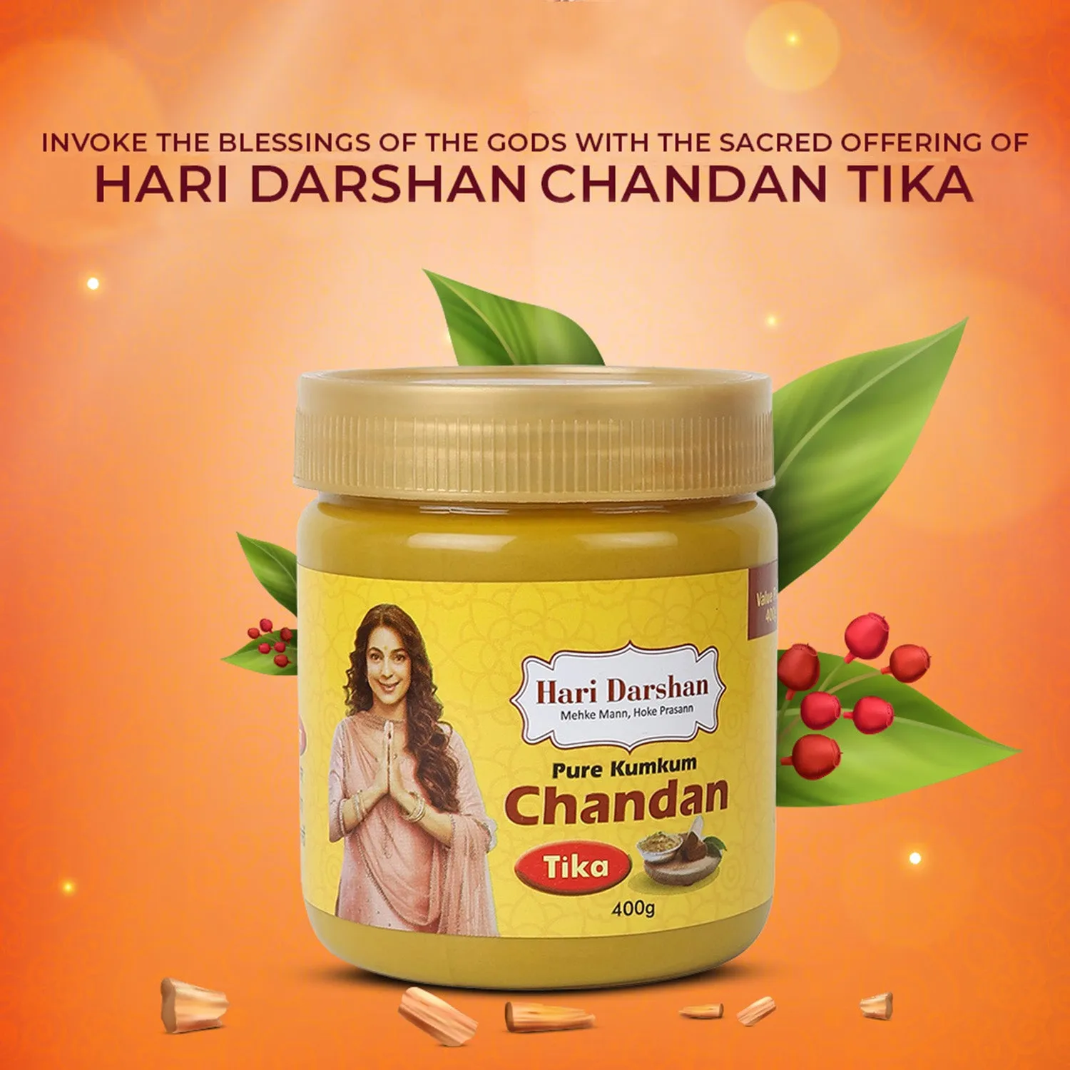 Hari Darshan Chandan Tika pasta de sândalo frasco 400 g
